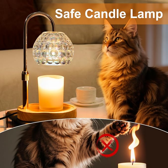 Candle Warmer Lamp with Timer Dimmable, Round Transparent Glass Wax Warmer Lamp with Iridescent Color Finish, Adjustable Height for Jar Candles, Birthday & House Warming Gift for Women