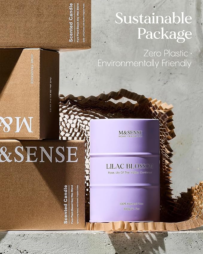 M&SENSE Lilac Blossom Soy Candles for Home Scented, 21.2oz 120 Hour Long Burning Large Aromatherapy Candle for Stress Relief Meditation Yoga Relaxing SPA, Housewarming Gifts for Women