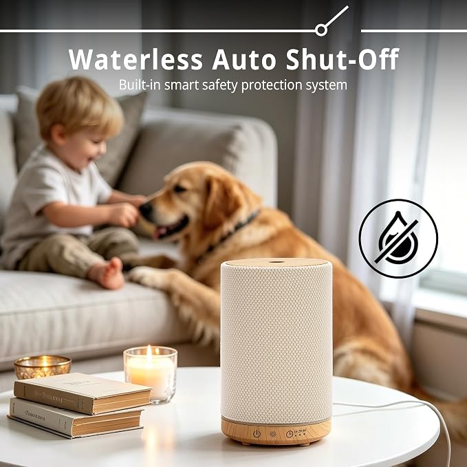 Essential Oil Diffuser 150ml, Fabric Texture Ultrasonic Aromatherapy Diffuser with 1/2/4H Timer, 7 Color Lights, Auto Shut-Off, Ultra-Quiet for Bedroom Home Office (Wood)
