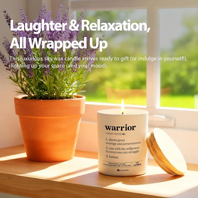 Warrior Definition Motivational Scented Candle for Home Office Inspirational Gifts Cancer Patient Survivor Sobriety Gifts Jar Candle (7 oz, Lavender)