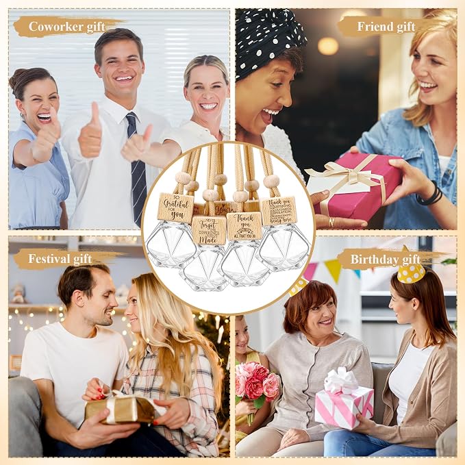 Funnymoom 10 Pcs Employee Appreciation Gift Bulk Car Diffuser Air Freshener Ornament Hanging Empty Glass Essential Oil Bottle Thank You Gift for Teacher Nurse Social Worker Volunteer (Diamond)