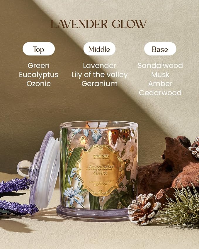 M&SENSE Lavender Candles 12.7oz Relaxing Stress Relief 2 Wick | Natural Soy Wax, Relaxing Aromatherapy Scent, Non-Toxic, Sleep Meditaion, 75 Hours Long Burning