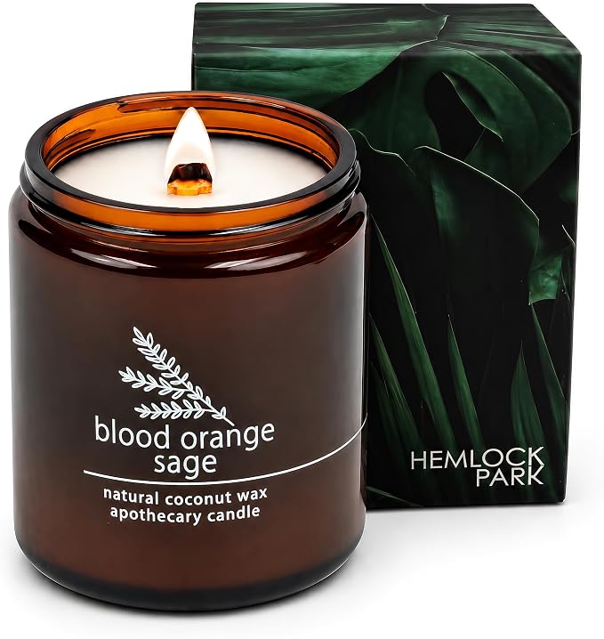 Hemlock Park Blood Orange Sage Apothecary Scented Candle | Crackling Wood Wick, Botanical Fragrance & Coconut Apricot Wax | Up to 60 Hour Burn Time | 8 oz | Made in USA