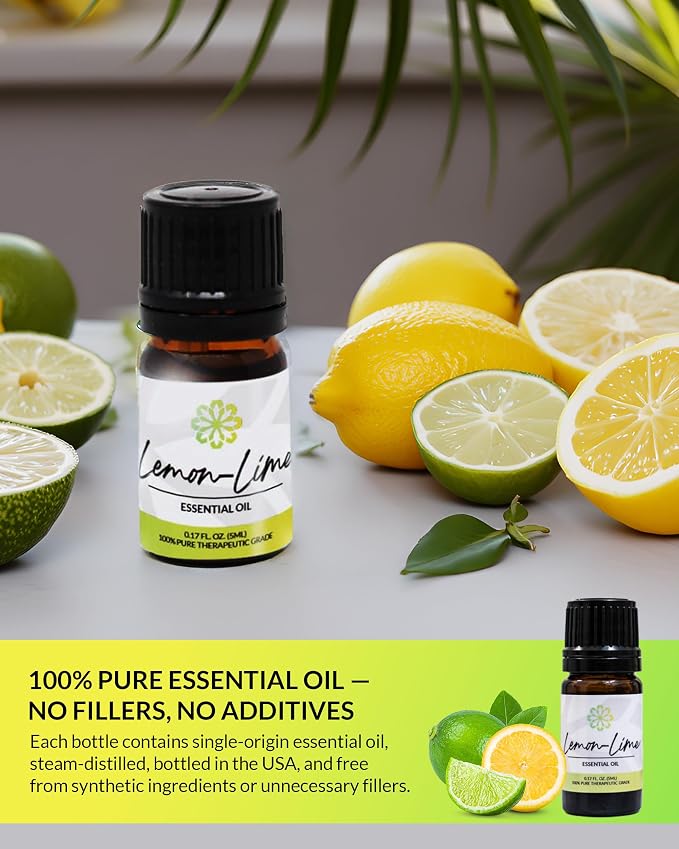 Essence Lemon-Lime Essential Oil, 5 ml | Aromatherapy Oil for Diffusers & Personal Use | Natural Fragrance for Relaxation, Clarity & Wellness | Made in USA | Citrus Blend Scent