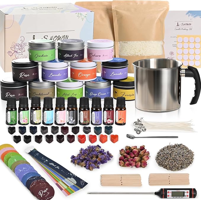 SHOWIN Candle Making Kit, DIY Candle Making Supplies for Adults, Starter Soy Wax Candle Kit with Candle Tins, Scented Home Decoration