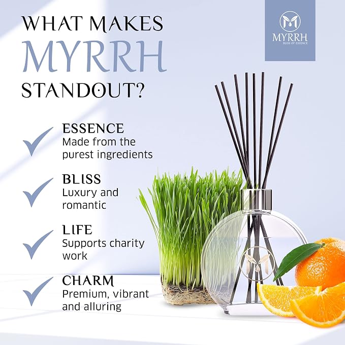 Fresh Linen Scented Reed Diffuser Set with 8 Rattan Diffuser Sticks,150 ml, All Natural Air Freshener, Long-Lasting Diffusers at Home - MyrrhUSA