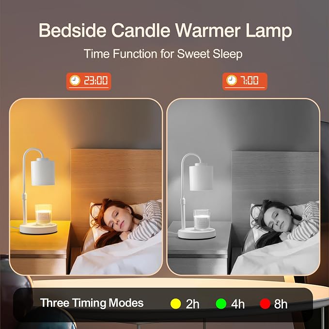 CASTLELIFE Candle Warmer Lamp with Timer & Dimmer, Height Adjustable Electric Wax Melt Warmer for Jar Candles, Gifts for Mom Home Decor, White