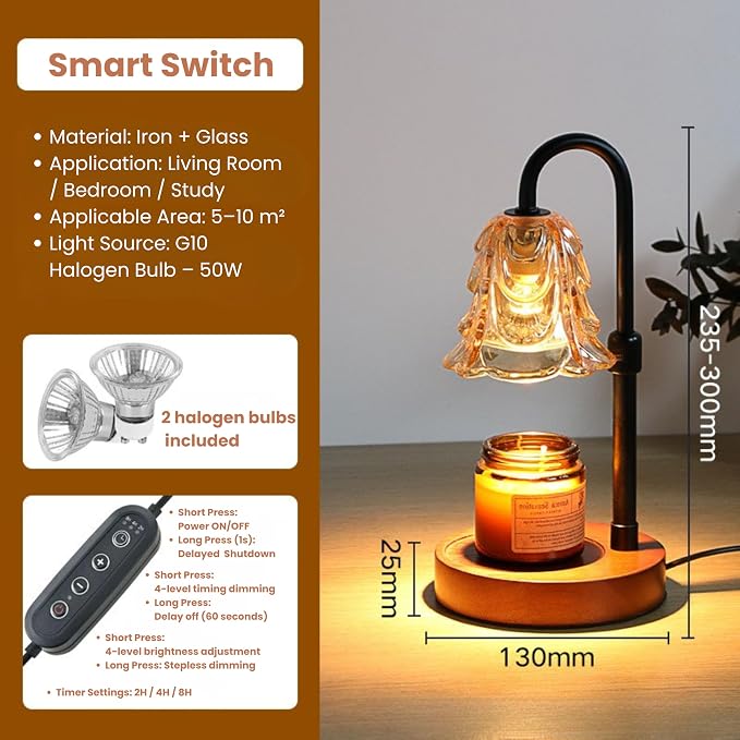 With Memories-Candle Warmer Lamp with Timer Dimmable, Birthday Gifts for Women Mom, House Warming Gifts New Home Decor, Wax Melt Warmer for Jar Candles with 2 Bulbs (Black)