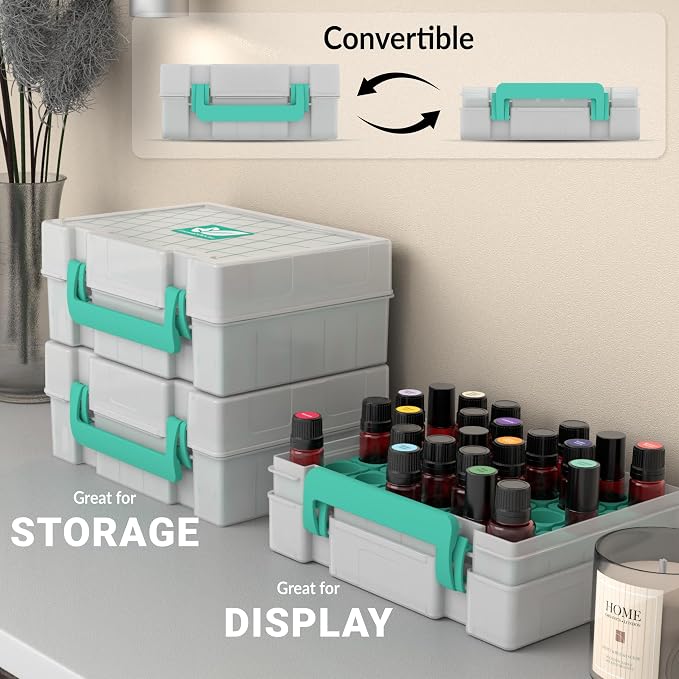 Essential Oil Organizer for 35 Bottles, Hard Shell UV-Filtering Case, Adjustable Holders, Dishwasher Safe, Fits 5ml 10ml 15ml & Roller Bottles, doTERRA Young Living, Teal
