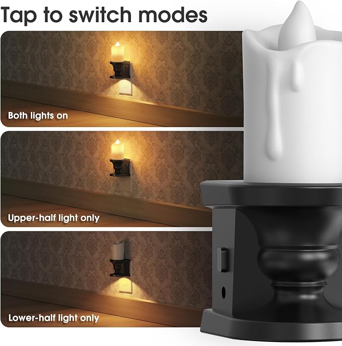 Flameless Candle Night Light, 3000K Warm White Candle Night Lights Plug into Wall, 2 Pack Nightlight with Light Sensor, 0-100LM Dimmable LED Night Light Plug in, Nightlight for Hallway Bathroom