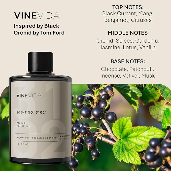 VINEVIDA Scent NO. 3102 Fragrance Oil - 16oz (1lb) - Inspired by: Black Orchid Fragrance Oil for Candle Making - Made in USA Candle Scents Scents for Soap Making