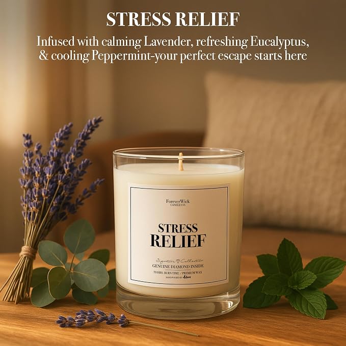Foreverwick Stress Relief Candle | Diamond Candle Gift | Relaxing Scent | Aromatherapy for Bath, Destress & Clearance | Strong Scented Candles for Decor | 14 oz & 70 Hours Burning Time