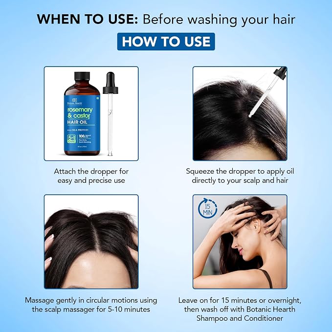 Botanic Hearth Hair Oil for Hair Growth | Strengthening Dry, Frizzy, Damaged Hair & Scalp Treatment | No Parabens or Harmful Sulfates | All Hair Types | Rosemary Castor Hair Oil - 4 Fl Oz