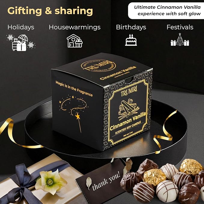 Vanilla Candle with Cinnamon Strong Scented Soy Candel Natural Non Toxic Velas Aromáticas for Women Gift for Fall Christmas Holidays Pack of 1 5Oz Decorartive Travel Tin
