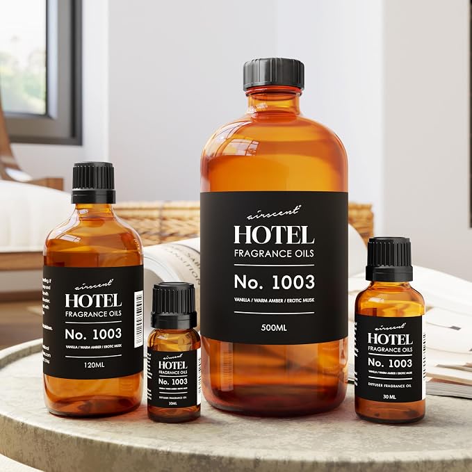 AirScent Hotel Diffuser Oil No. 1003 - Vanilla Warm Amber Musk - 10 mL | Asian Garden Hotel Scent - Premium Fragrance Oil for Ultrasonic and Waterless Diffusers and Crafting - .34 fl oz Bottle