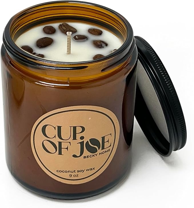 9 oz Coffee Scented Candle, Fresh Espresso Candle, Macchiato Coffee Candles, Large Jar Candles for Women, Gift for Men and Women, Amber Glass
