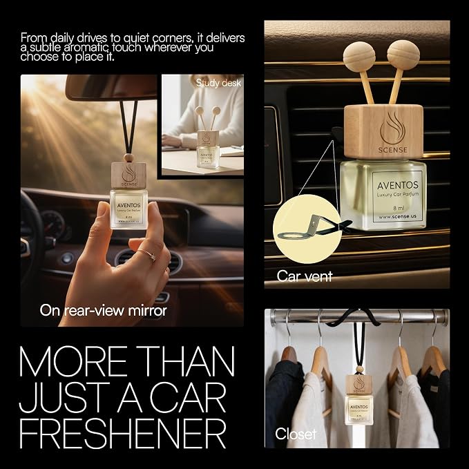 AVENTOS Luxury Car Air Freshener for Men | Perfume Style Car Fragrance Diffuser & Vent Clip | Odor Eliminating Long Lasting Scent Refillable Car Deodorizer Gift | Premium Car Scent by SCENSE