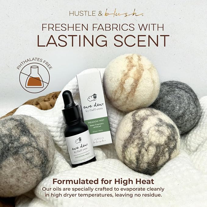 Hustle & Blush Essential Oil for Dryer Balls, 15ml Meadow Mist, Natural Laundry Fragrance, Long-Lasting Fresh Scent, Wool Dryer Balls Ideal for Diffusers, Candle Making, Multi-Use for Home & DIY