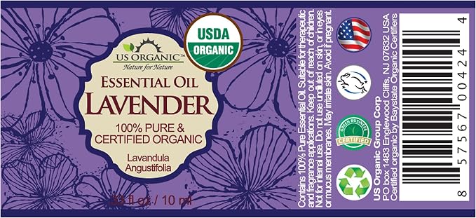 US Organic 100% Pure Lavender Essential Oil, Directly sourced from Bulgaria, USDA Certified Organic, Undiluted, for Diffuser, Humidifier, Massage, Skin, Hair Care, Non GMO, 10 ml