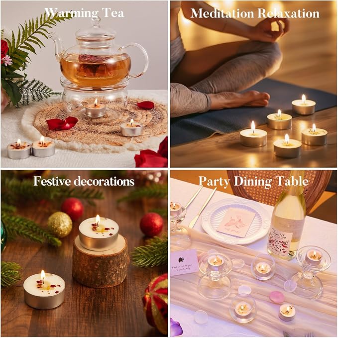 8 Pack Rose Tealight Candles, Petals-Infused with Real Lavender, Natural Soy Wax 4-Hour Clean Burn, Smokeless for Relaxation, Wedding & Home Decor