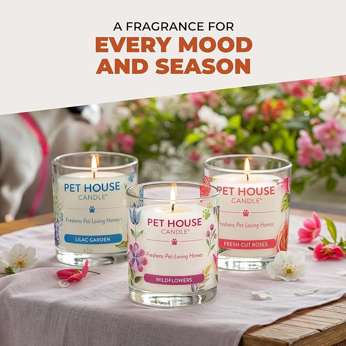 One Fur All Pet House Candle Plant-Based/Soy - Clean Burning Scented, Long Lasting Pet Odor Candle for Home - Vanilla Sandalwood