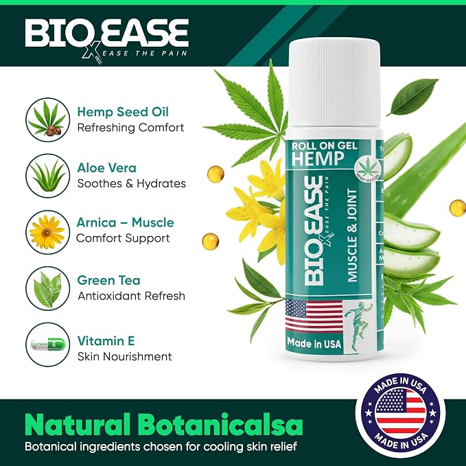 Fast-Acting Hemp Pain Relief Roll-On – Cooling Menthol Formula for Muscle, Joint & Back Comfort – Non-Greasy Topical Gel, Made in USA