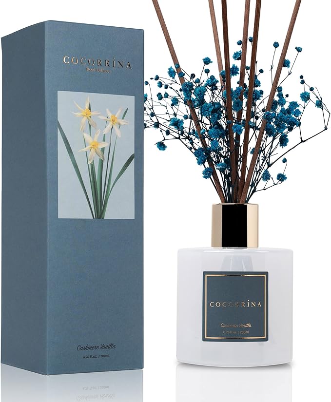 COCORRÍNA Reed Diffuser - Cashmere Vanilla 6.7 fl oz Reed Diffuser for Bedroom Bathroom Home Décor