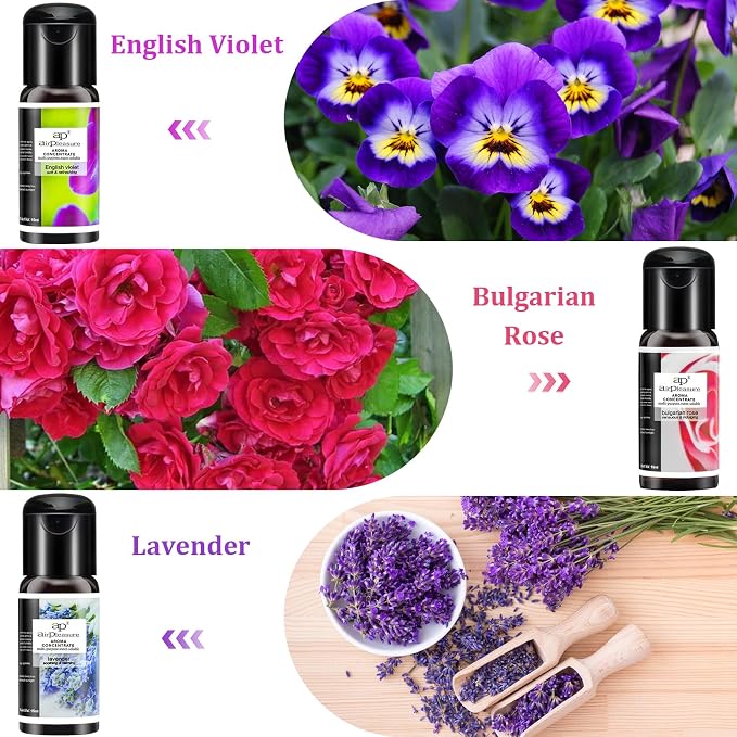 Blossom Essential Oils Set, 6x15ml Aromatherapy Oil Kit for Diffuser, Humidifier, Air Purifier- Aqua Lily, Water Hyacinth, Jasmine & Camellia, English Violet, Bulgarian Rose, Lavender
