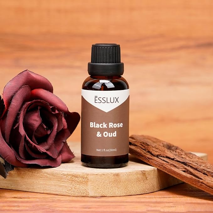 Black Rose & Oud Fragrance Oil - ESSLUX Essential Oils for Diffuser, Candle Soap Making Scents, Aromatherapy Scented Massage, Perfume for Humidifier Home Fragrance, 1 fl oz