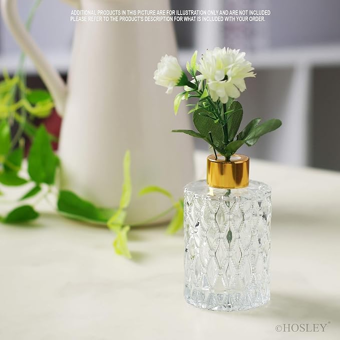 Hosley Set of 4 Mid Century Modern Glass Diffuser Bottles 4 Inch High. Ideal for Use with Essential Oils Replacement Diffusers Reed Sticks DIY Crafts O3 Gold
