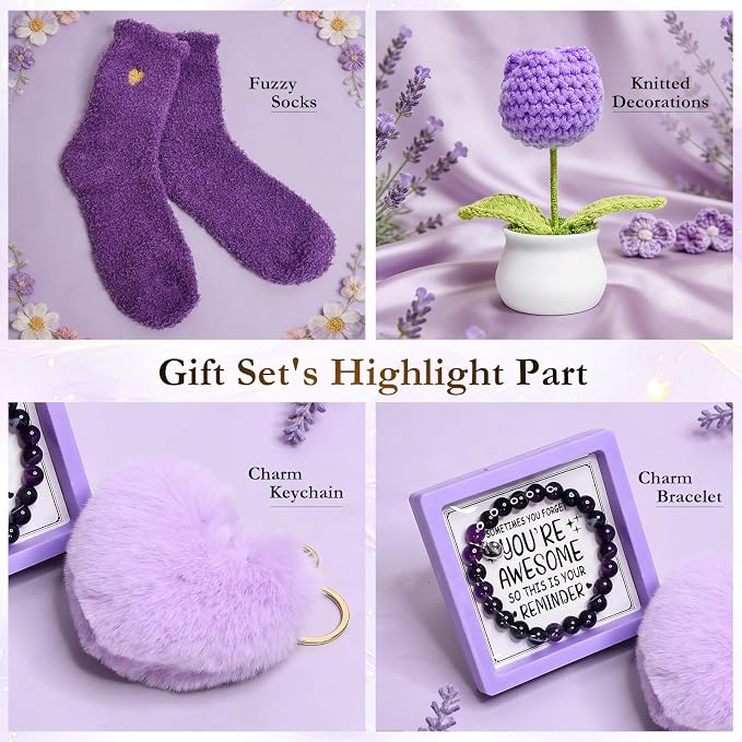 Self Care Gifts Baskets Women, 16PCS Get Well Soon Gift Box Relaxing Spa Set Care Package for Birthday, Valentines Day, Mothers Day, Christmas Gifts for Mom Girlfriend Sister Wife Grandma (Purple)
