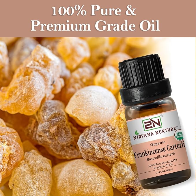 Frankincense Carterii Essential Oil, USDA Certified Organic, 100% Pure Undiluted, Aromatherapy Oil for Diffuser, Hair & Skin Care