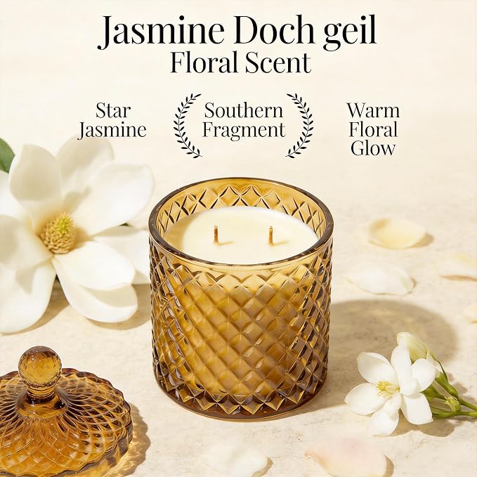 Hidden Label Jasmine Magnolia Scented Candle, 14.8 oz Wooden Wick Soy Wax Jar Candle, Floral Candle for Home, Bedroom & Living Room, 70 Hour Long Lasting Luxury Candle Gift for Women & Men