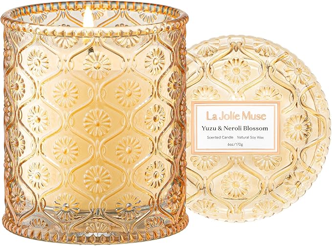 LA JOLIE MUSE Yuzu Neroli Scented Candles for Home, Natural Soy Wax 40 Hrs | Luxury Fresh Jar Candle, Clean Non Toxic, Gift for Women & Men, Spring Summer Candles, Pretty Candle, Citrus Orange Spearmint