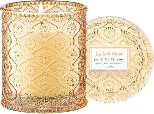 LA JOLIE MUSE Yuzu Neroli Scented Candles for Home, Natural Soy Wax 40 Hrs | Luxury Fresh Jar Candle, Clean Non Toxic, Gift for Women & Men, Spring Summer Candles, Pretty Candle, Citrus Orange Spearmint
