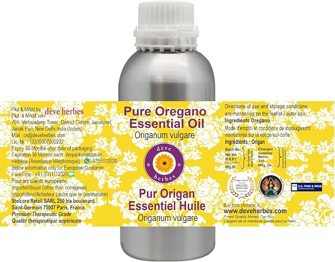 dève herbes Pure Oregano Essential Oil (Origanum vulgare) Steam Distilled 630ml (21 oz)
