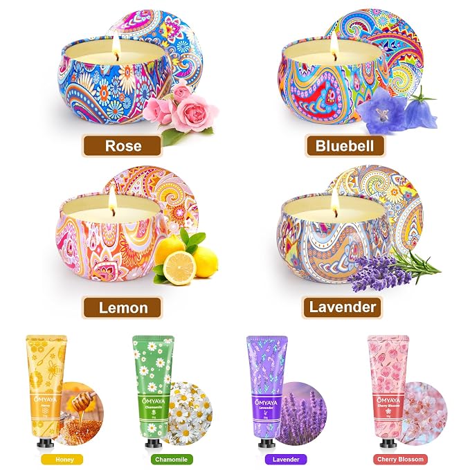 Gift Baskets for Women - Scented Candles Gift Set & Hand Lotion Cream Set, Christmas Gift Set, Teacher Appreciation Gifts, Holiday Birthday Gift for Mother Wife Coworkers Friends Teacher