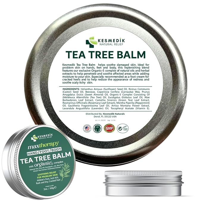 KESMEDIK Tea Tree Oil Balm for Skin, Soothes Itching, Rashes & Dry Skin, Antifungal Defense for Athlete’s Foot, Jock Itch, Chafing, Bug Bites & Eczema, Natural, Effective & Safe for All Ages