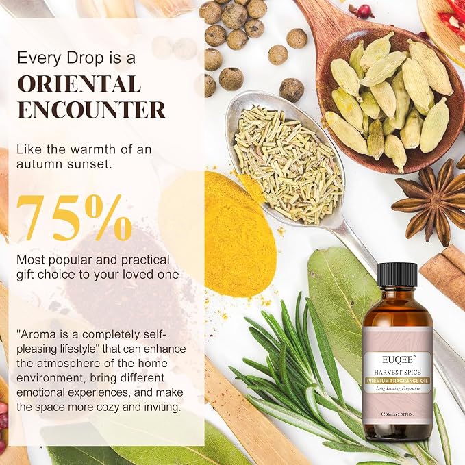 EUQEE Harvest Spice Fragrance Oil, Premium Fragrance Essential Oils for Soap Candle Making, Diffusers, DIY Bath Bombs - 2.02 Fl oz/ 60ml