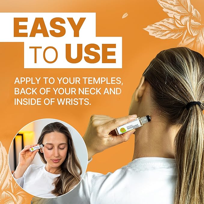 Basic Vigor Migrastil Migraine Stick Rollon - Fast Cooling Comfort for Your Head. Aromatherapy with Peppermint & Other Essential Oils. Metal Roller. Made in USA