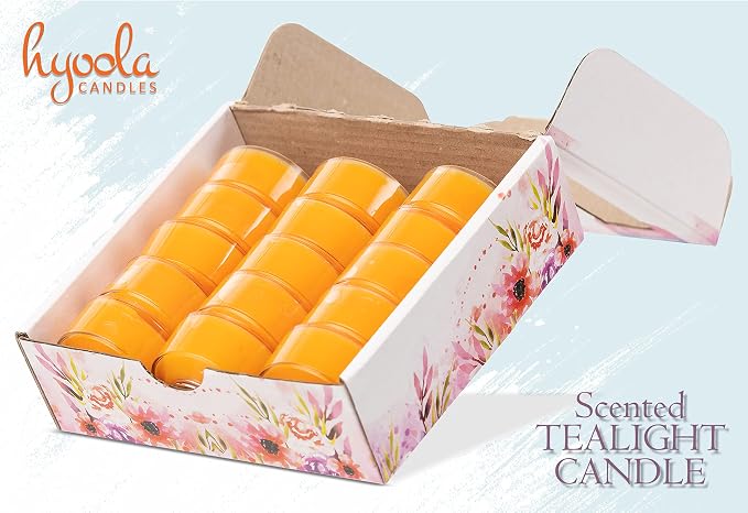 HYOOLA Scented Tealight Candles - Clear Cup - Winter Orange Tealight Candles Scented - 6 Hour Burn Time - 15 Pack - European Made