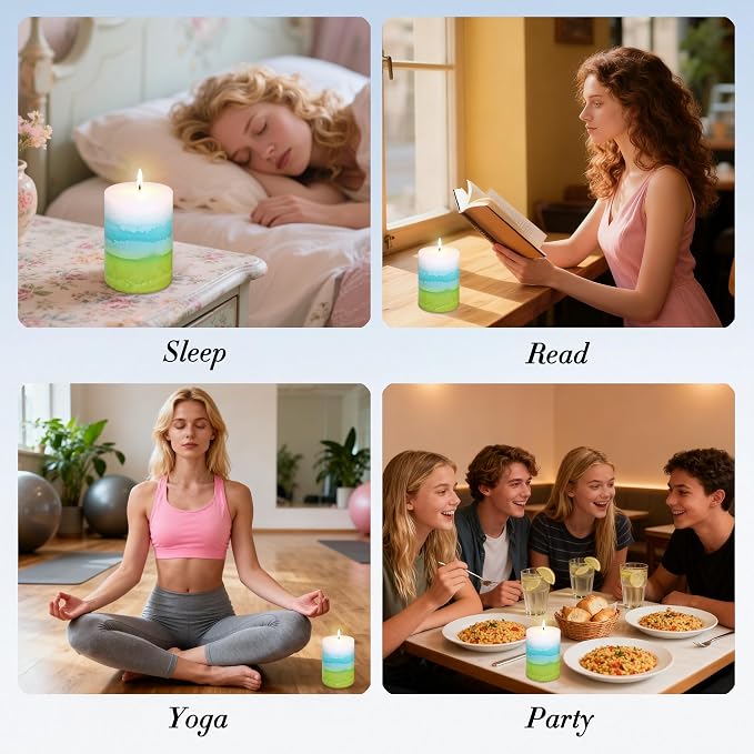 Mint Scented Pillar Candles - 3X4 Inch Aromatherapy Long Burning 35+ Hours, Clean Burning & Smoke-Free for Meditation Spaces, Home Offices