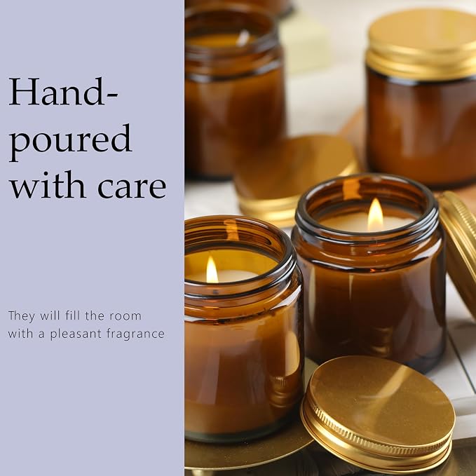 24 Pcs 4 Oz Mason Jar Candles, Lavender Scented Soy Candles Bulk Set for Stress Relief and Relaxation, Great Favors for Wedding, Christmas, Housewarming Gifts (Gold,Amber Glass, Lavender, 24)