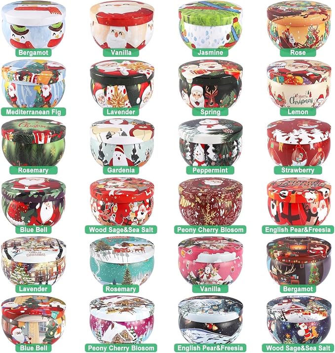 Howemon 24 Pack Christmas Scented Candles Set for Home, Relaxing Stress Relief, Aromatherapy - Natural Soy Wax and Fragrance - Gifts for Women, Mom, Best Friend, Wife, Birthday