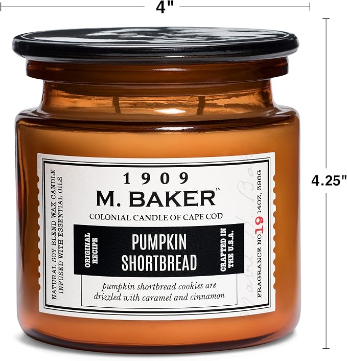 Colonial Candle Pumpkin Shortbread Scented Jar Candle | 2-Wick Natural Soy Blend Wax Candle for Home | Relaxing Aromatherapy Candle Infused with Essential Oils | M. Baker Apothecary Glass Jar Candle