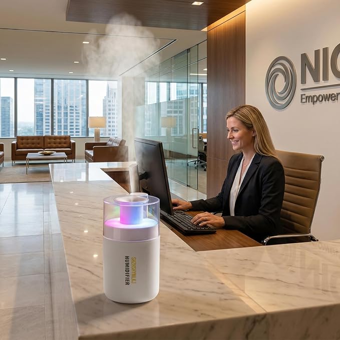 Mini Humidifier, 2-in-1 Aroma Diffuser & Humidifier, 7-Color LED Night Light, USB Portable, 4H/8H Timer, Auto Shut-Off, for Travel, Hotel, Car, Office, Personal Use (white, 2.8*3.2*4.7)