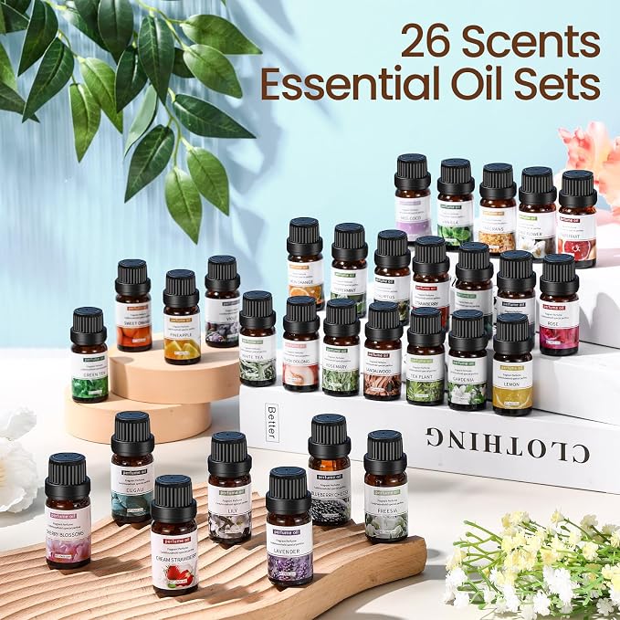 Nuanchu 52 Pcs Essential Oil Set for Humidifiers and Diffusers 10ml Fragrance Aromatherapy Oils Kits Fruity Candle Making Supplies for Soap Making Scents Summer Home Skin Care DIY Massage Laundry