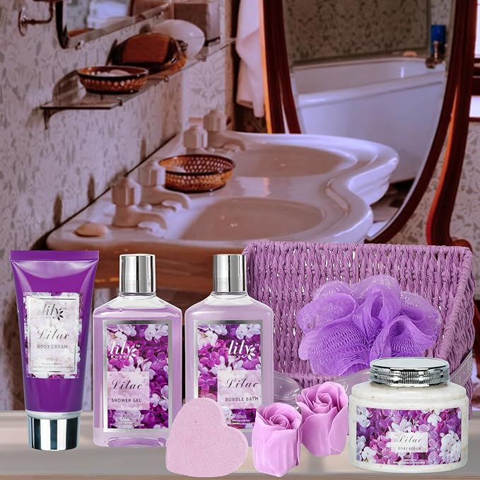 Gifts for Women, Birthday Gift - 9 Pcs Lavender Bath and Body Gift Basket, Set Spa Gift Basket for Women, Gift Baskets, Spa Kit | Christmas, Mothers Day, Valentines Day Gift Set for Her All Occasion