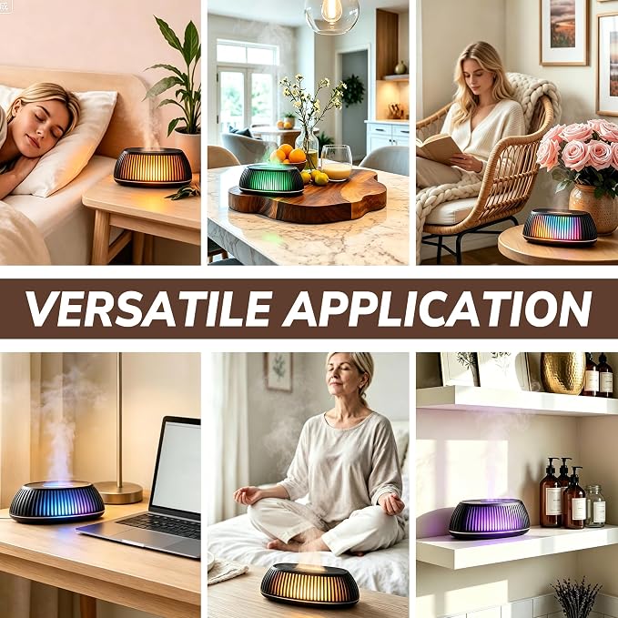 Flame Essential Oil Diffuser 150ml, Ultrasonic Aromatherapy Diffuser with 7 Color Lights, 1/2/4H Timer, Auto Shut-Off for Home Office Bedroom (Black)