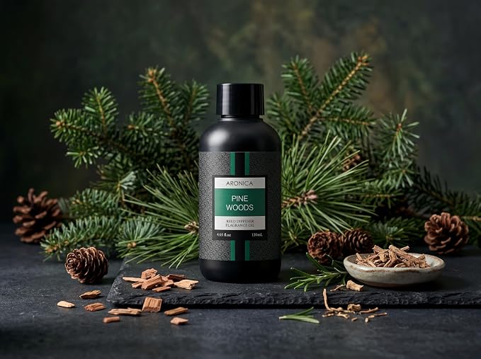 Aronica Diffuser Refill 120ml_Pine Woods, Winter Evergreen Balsam Forest Holiday Scent with Rosemary Essential Oil